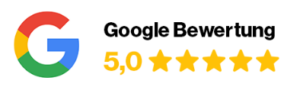 Google Bewertung mit 5,0 Sternen.